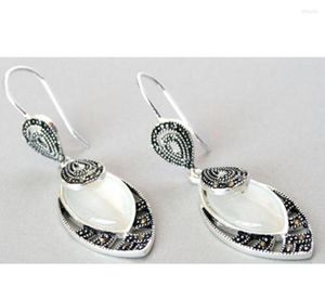 Dangle Earrings Fashion Jewelry Pretty Vintage Opals Inlay Marcasite 925 Silver Hooks 21/5"