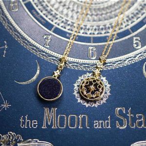 Pendant Necklaces New Vintage Natural Stone Moon Pendant Necklace For Women Zircon Star Moon Blue Sand Necklace Fashion Jewelry Gift J230601