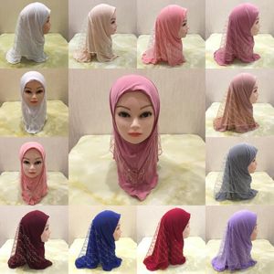Roupas étnicas da moda muçulmana crianças embrulhadas turbante doce cor costura rede hijab menina chapéu baotou cachecol árabe boné bonito