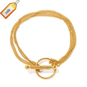 Doppelte OT-Schnalle, Quastenkette, 18 Karat vergoldeter Edelstahl, einfaches Twist-Toggle-Oval-Armband für Frauen
