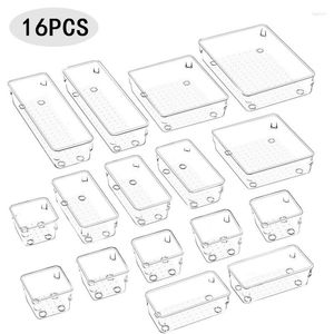 Lagringsflaskor 16st Separata lådor Organisator System Non-Slip Drawer Transparent Insert Box