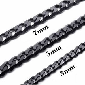 Pendant Necklaces Cuban Link Chain Black Color Stainless Steel Chains Necklaces Tone Punk Charm Jewelry 3MM 5MM 7MM J230601