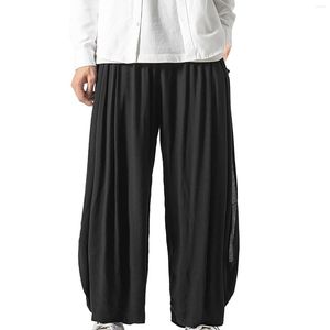 Men's Pants Men'S Wide Leg With Improved Cotton And Linen Hakama Double Layer Loose Casual Open