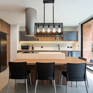 Lampadari Lampadario in ferro retrò americano Sala da pranzo Cucina Studio Lampada da soffitto rettangolare nera in stile industriale decorativo