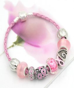 New Arrival Awareness Jewelry Pink Ribbon Breast Cancer Bracelet For Women Gifts Whole DIY Interchangeable Bangles6814407