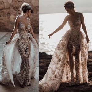 Sexy Lace Beach Wedding Dress Sleeveless Illusion Sheath Sheer Neck Bridal Dresses Vintage Bride Gowns256N