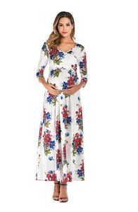 Берродные платья V-образного выявления с коротким рукавом цветочные упаковки платье для беременной женской одежды Новая весна и летняя салата 2022 G220602
