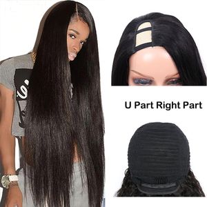安いベストストレートUパートウィッグ180％密度ナチュラルブラジルの人間の髪の長いストレートウィッグ黒人女性のための非レース30インチ12a