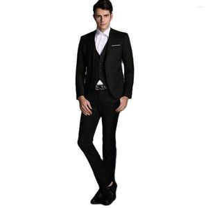 Мужские костюмы прибытие Notch Late Design Men's Black Shared Sodate Made Single Breads Business Wear Blazer 3 кусочки Skinny