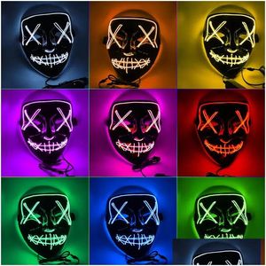 Máscaras de festa Halloween Horror Led Máscara brilhante V Purge Eleição Traje Dj Light Up Glow In Dark 10 Cores Drop Delivery Home Garden Dhjoe