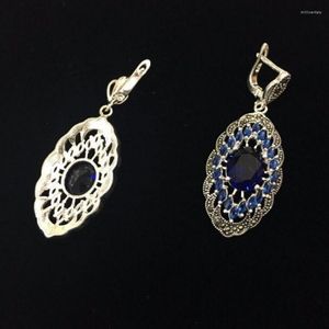 Dangle Earrings Fashion Jewelry Sell Lady's Genuine 925 Silver Blue Crystal Art Style Marcasite