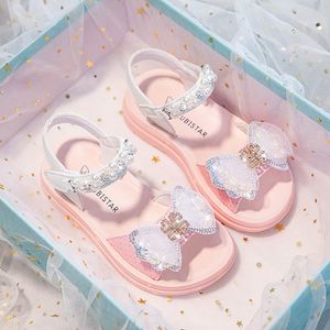 Sandalen PU-Leder Prinzessin für Mädchen Diamant Schleife Mode Geburtstag Party Schuhe Teenager Reise Strand Schuhe 230601