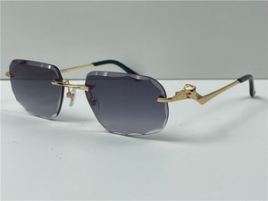 Classic sunglasses men design rimless crystal cut surface irregular UV400 gold light color lenses animal metal temples summer eyewear 0120D with case top quality