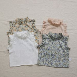 Tshirtsレトロな花の印刷幼児の女の女の子トップベスト服夏の子供Tシャツ衣装230601