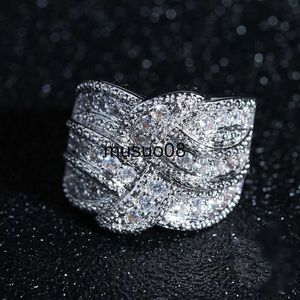 Band Rings Luxury Big 925 Sterling Plata Rings with CZ Zircon Stone for Women Fashion Weave Winding Wedding Engagement Rings Jewelry Gift J230602