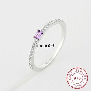 Bandringe 2022 NEUER einfacher echter S925-Silberring für Frauen Amethyst einzelne Reihe von Diamant-Zirkon-Verlobungs-Valentinstag-Geschenk-Schmuck J230602