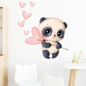 Cute Panda with Pink Heart Wall Stickers for Kids Room Baby Room Nursery Stickers Wall Decals PVC Murals Home Decoration