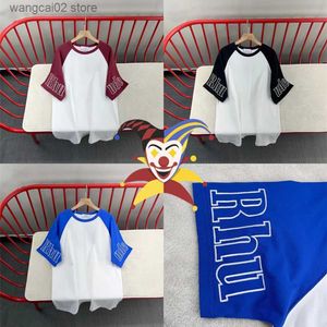 남자 티셔츠 2023SS Rhude Raglan T 셔츠 최고의 품질 남성 여성 자수 소매 블랙 rhude 탑 티 T230602