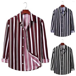 Men's T Shirts Men's Casual Contrast Lapel Striped Long-sleeved Shirt Top Blouse Art 3d Digital Print Tunics Fashion Tops Harjauku