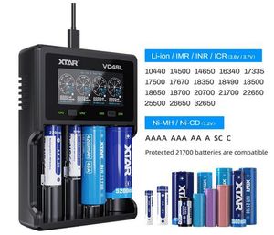 أصيل XTAR VC4SL Universal Smart Battery Charger Bettaries 4 فتحات USB نوع شحن سريع لـ LI-ION NI-MH 18650 21700 20700 VC4S VC8 PLUD