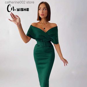 Party Dresses CNYISHE Elegant Party V-neck Off the Shoulder Dress for Women Dresses Fashion High Waist Sexy Tight Green Dress Female Birthday T230602