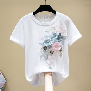 Women's T Shirts 2023 3D Flower Embroidery Shirt Women Summer O-Neck Casual Print Tops Cotton Short Hleeve Funny Tshirt Female Harajuku
