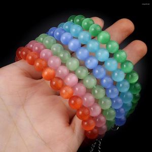 Strand Colorful Natural Stone Opal Round Beaded Red Blue Yellow Bracelet 8mm Long 18 5cm Charm Jewelry Accessories Gift For Women