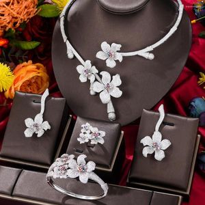 Halsbandörhängen Set Godki Big Fashion Luxury 4st Plum Blossom Nigerian For Women Wedding Zircon African Bridal Jewelry 2023