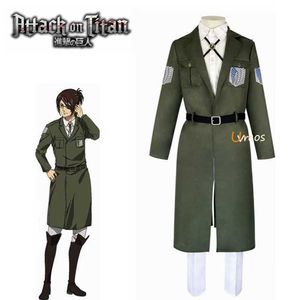 Anime kostiumy Atak na Titan 3 Cosplay Come Trench Eren Jaeger Long Płaszcz Halloween strój Z0602