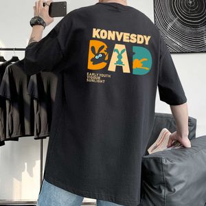 Camiseta masculina de puro algodão moderna e bonita, versátil, folgada, verão, gola redonda, manga curta, babados, roupas de emagrecimento personalizadas