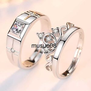 Кольца Band Rings Luxury AAA Циркон Пара Парные кольца для женщин Мужские цветочные корона Предложение Обещание регулируемые кольца годовщины ювелирные украшения J230602