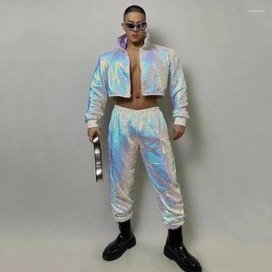 Stage Wear Hip Hop Jazz Dance Performance 2 Piece Costume Male Glitter Sequins Tops Pants Set Bar Club Party Rave Outfit Dancer