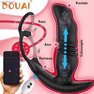 Bluetooth Anal Plug Vibrator Buttplug for Men Gay Thrusting Prostate Stimulator Delay Ejaculation Penis Ring APP Adults Sex Toys L230518