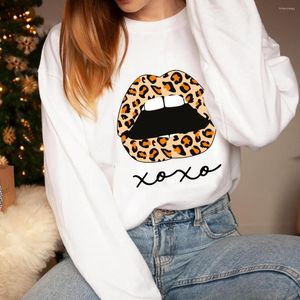 Kadın Hoodies Xoxo Leopar Ağız Sweatshirts Komik Grafik Baskı Terlemeleri Hipple Style Sakiller Kadın Moda Günlük Saf Pamuk Üstleri