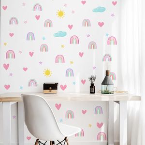 Cartoon Rainbow Star Heart Wall Sticker Bambini Baby Room Sfondo Decorazione domestica Decalcomanie Carta da parati Camera da letto Adesivi combinati