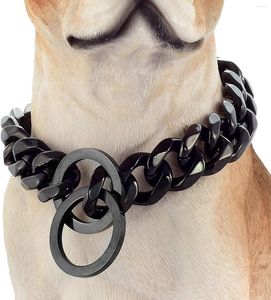 Hundehalsbänder, Haustier-Kettenhalsband, schwarzes 316L-Edelstahl-Kubanisches Glied, für mittelgroße und große Hunde, 19 mm, 12–26 Zoll