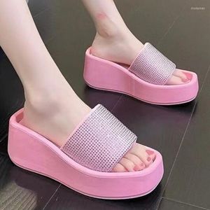 Slippers Platform Women Summer Square Toe Sandals Sexy High Heels Shoes For Beach Open Toed Flip Flops
