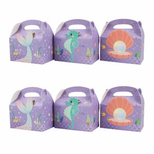 Present Wrap 6 PCS Mermaid Theme Candy Cookie Box Cake Box Presentväska Little Mermaid Seabed Birthday Party Decorations Baby Shower Girls 230602