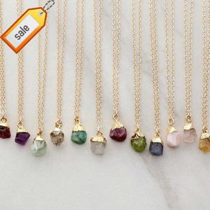 Gioielli in oro placcato birthstone gemma grezza vera pietra naturale guarigione collana di cristallo gioielli boho