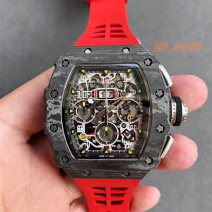 KV NEW Watch RM11-03 med 7750 Multifun Ctional Chrono Movement Sapphire Crystal Glass Mirror Titanium Ceramic Case Natural Rubber Strap Water Resistant