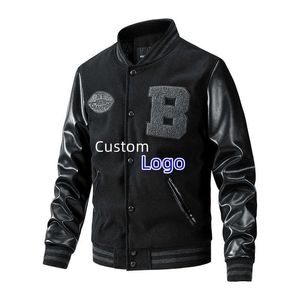 Moda Streetwear Manga Comprida Casual Preto Outono Atacado Jaquetas Masculinas Varsity de Beisebol GQO