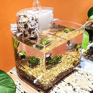 Tanks Mini Aquarium Tank Desktop Fish Bowls for Small Fish Clear Aquariums Waterfall Outlet with 2.5w Quiet Pump Filter Cotton