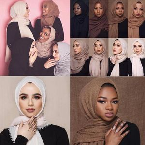 Ethnische Kleidung 2023 Muslimische Mode Frauen Crinkle Hijab Baumwollschal Weiche Feste Kopftücher Turban Schals Wraps Femme Musulman 180 x 90 cm