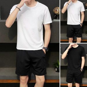 Men's Tracksuits Sports Suit Ice Silk Breathable Mesh Pocket Elastic Sportswear Summer Shirt Drawstring Shorts Set Jogging Wear