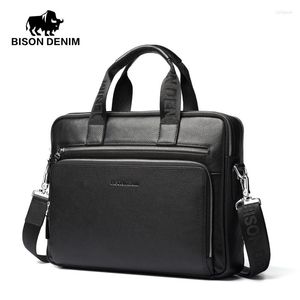 Briefcases BISON DENIM Fashion Luxury Genuine Leather Bag Men Handbag Shoulder Bags Business Briefcase Laptop