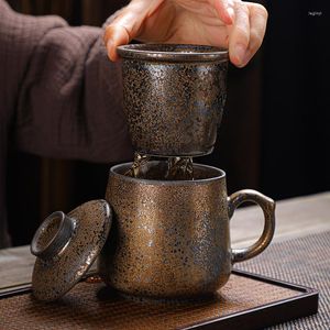 Tazze Tazza da tè in ceramica retrò con infusore e coperchio Tazza in stile giapponese Tazze da caffè per la casa Regali aziendali per ufficio creativo