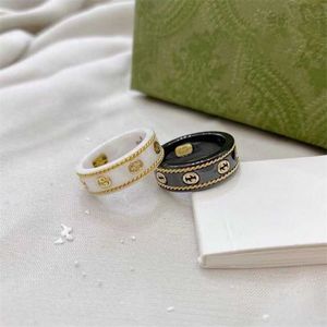 50% off designer jewelry bracelet necklace ring Gold black-and-white ceramic trend hemp border ring for men women