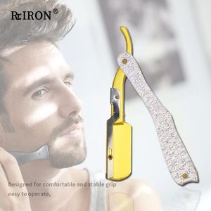 SHAVERS Riron Profesyonel Salon Berber Tıraş Razor Retro Manuel Değişim Bıçak Tıraş Jilet Tutucu Paslanmaz Çelik Düz Ucuk Bıçağı