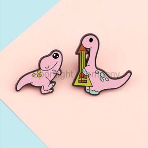 Niedliche rosa Dinosaurier-Emaille-Anstecknadel, Cartoon-Kawaii-Musical-Tier-Brosche für Kinder, Tasche, Kleidung, Anstecknadeln, Abzeichen, Schmuckzubehör