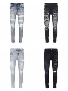 Męskie dżinsy w trudnej sytuacji motocyklowy motocyklista Jean rock chuda szczupła rozerwana dziura najwyższej jakości marka Hip Hop Denim Pants30-40